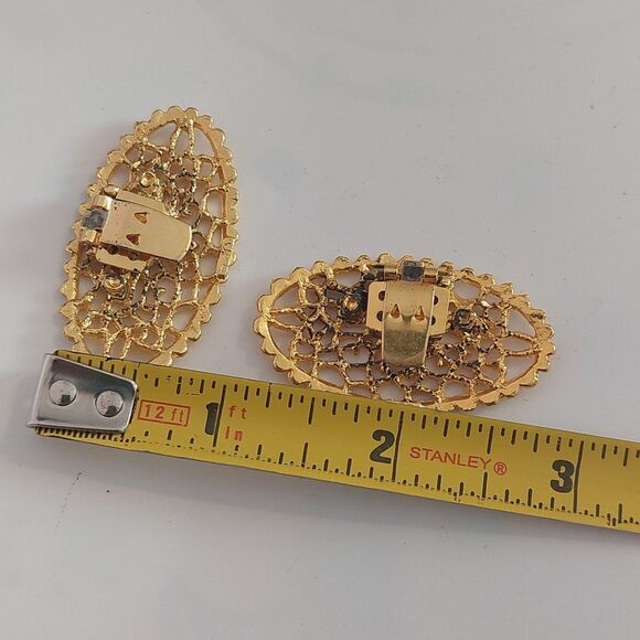 Vintage France Bluette Ornate Filigree Gold Tone Oval Shoe Clips - Picture 4 of 5